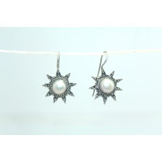 Earrings Silver 925 Sterling Dangle Drop Women Pearl Stone Handmade Gift B664